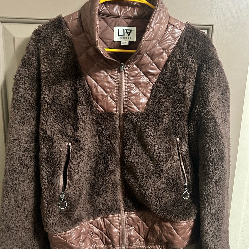 LIV Brown Teddy Jacket with Quilted Accents